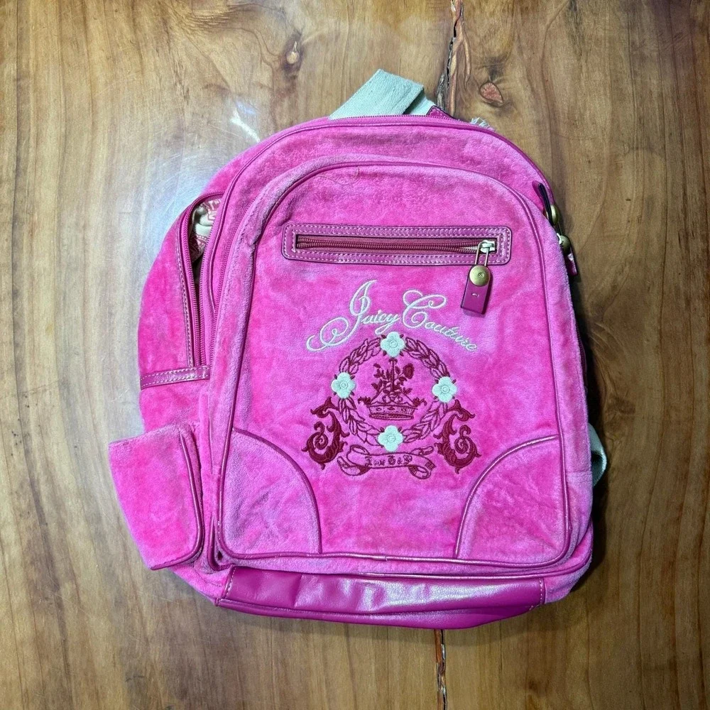 Vintage Y2K Velour Juicy Couture Backpack Bag Embroidered 2000's Velvet